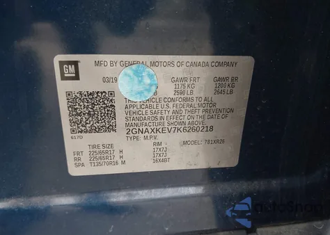 2019 Chevrolet Equinox Lt from USA, damaged, VIN 2GNAXKEV7K6260218